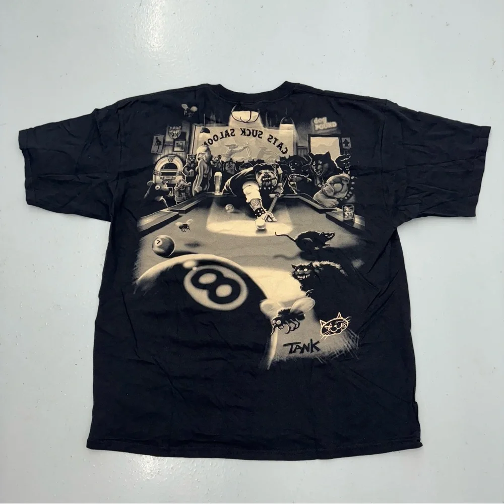 Vintage Cats Suck Saloon Liquid Blue T Shirt Pitbull Dog Pool NWT - Picture 1 of 4